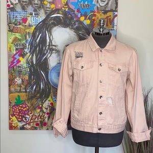 Men’s distressed Pink denim jacket Sz. L